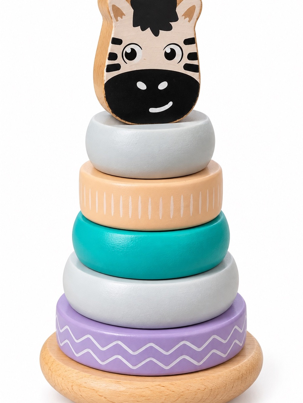Jumini Wooden Zebra Ring Stacker Toy - Pastel Multi-Color